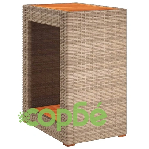 Градинска маса с дървен плот бежова 60x40x75 см полиратан ➤ топ цена ➤ sorbe.bg