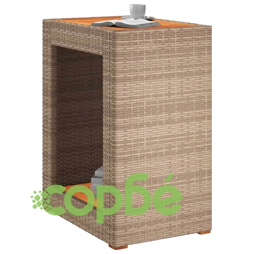 Градинска маса с дървен плот бежова 60x40x75 см полиратан ➤ топ цена ➤ sorbe.bg