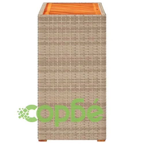 Градинска маса с дървен плот бежова 60x40x75 см полиратан ➤ топ цена ➤ sorbe.bg