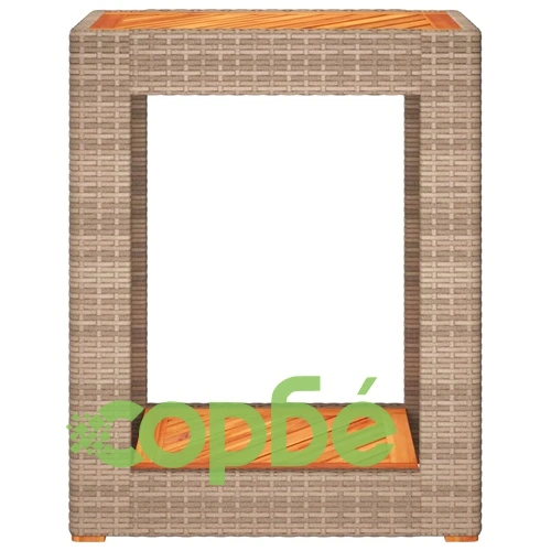 Градинска маса с дървен плот бежова 60x40x75 см полиратан ➤ топ цена ➤ sorbe.bg