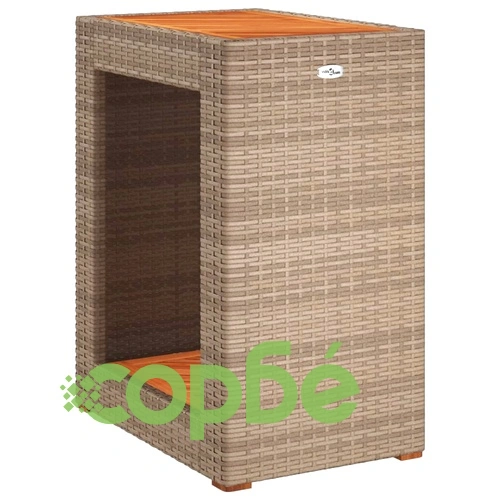 Градинска маса с дървен плот бежова 60x40x75 см полиратан ➤ топ цена ➤ sorbe.bg