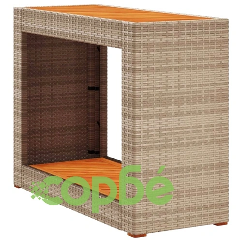 Градинска маса с дървен плот бежова 100x40x75 см полиратан ➤ топ цена ➤ sorbe.bg