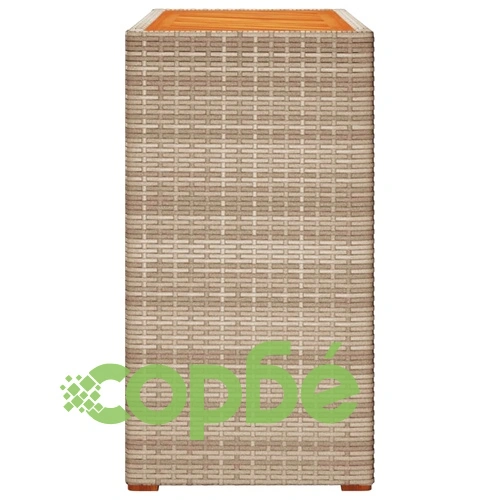 Градинска маса с дървен плот бежова 100x40x75 см полиратан ➤ топ цена ➤ sorbe.bg