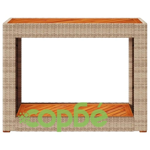 Градинска маса с дървен плот бежова 100x40x75 см полиратан ➤ топ цена ➤ sorbe.bg