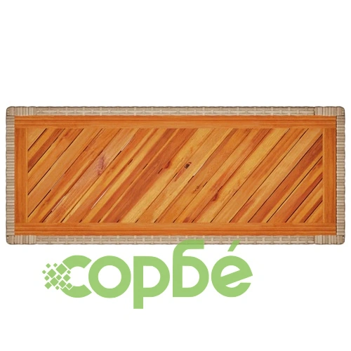 Градинска маса с дървен плот бежова 100x40x75 см полиратан ➤ топ цена ➤ sorbe.bg