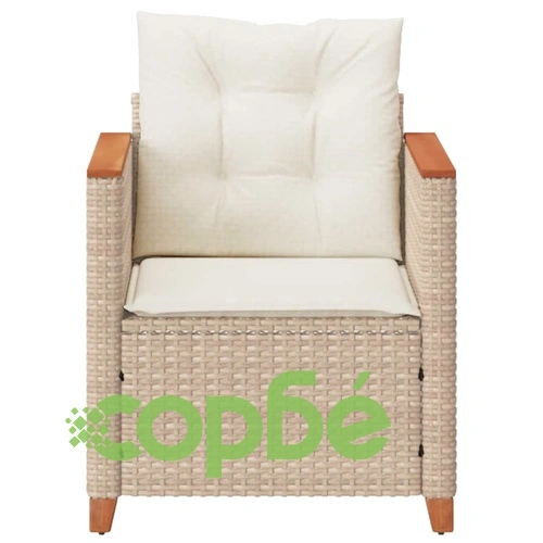 Градински стол с възглавници, бежов, полиратан ➤ топ цена ➤ sorbe.bg