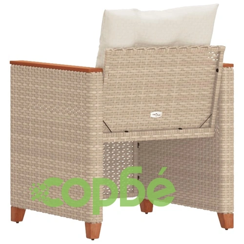 Градински стол с възглавници, бежов, полиратан ➤ топ цена ➤ sorbe.bg