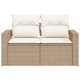 Градински диван с възглавници 2-местен бежов полиратан