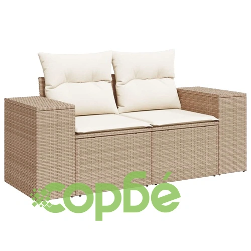 Градински диван с възглавници 2-местен бежов полиратан ➤ топ цена ➤ sorbe.bg