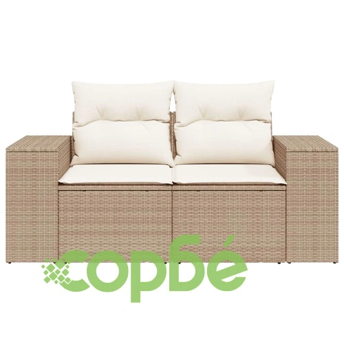 Градински диван с възглавници 2-местен бежов полиратан ➤ топ цена ➤ sorbe.bg