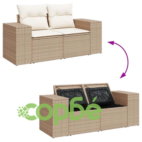 Градински диван с възглавници 2-местен бежов полиратан ➤ топ цена ➤ sorbe.bg