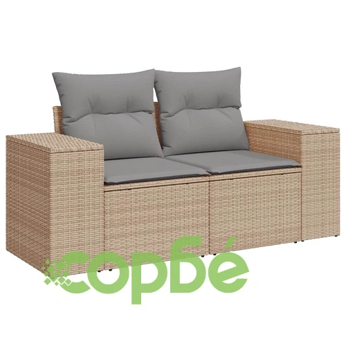 Градински диван с възглавници 2-местен бежов полиратан ➤ топ цена ➤ sorbe.bg