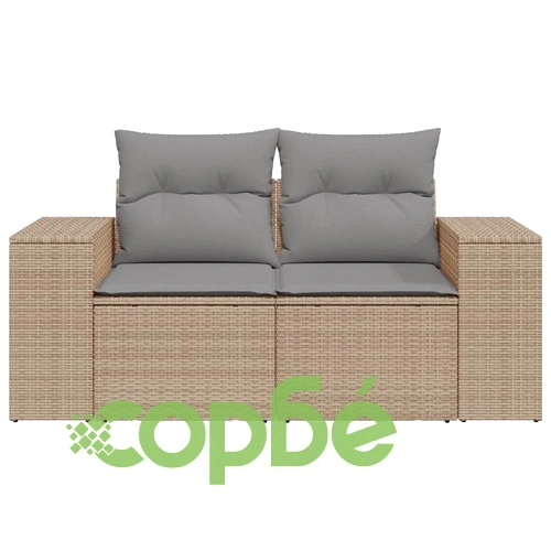 Градински диван с възглавници 2-местен бежов полиратан ➤ топ цена ➤ sorbe.bg