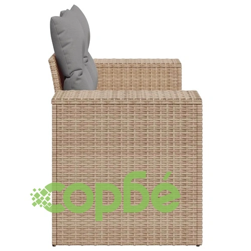 Градински диван с възглавници 2-местен бежов полиратан ➤ топ цена ➤ sorbe.bg