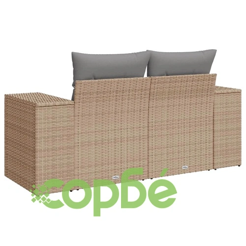 Градински диван с възглавници 2-местен бежов полиратан ➤ топ цена ➤ sorbe.bg