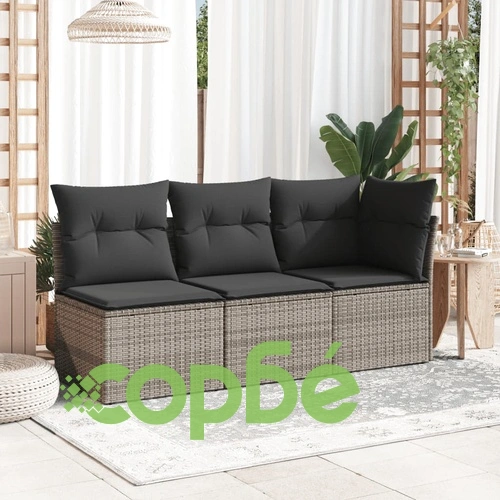 Градински ъглов диван с възглавници, сив, полиратан ➤ топ цена ➤ sorbe.bg
