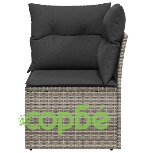 Градински ъглов диван с възглавници, сив, полиратан ➤ топ цена ➤ sorbe.bg