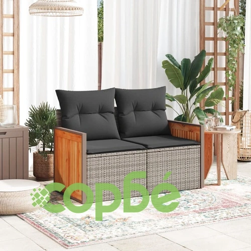 Градински диван с възглавници 2-местен сив полиратан ➤ топ цена ➤ sorbe.bg