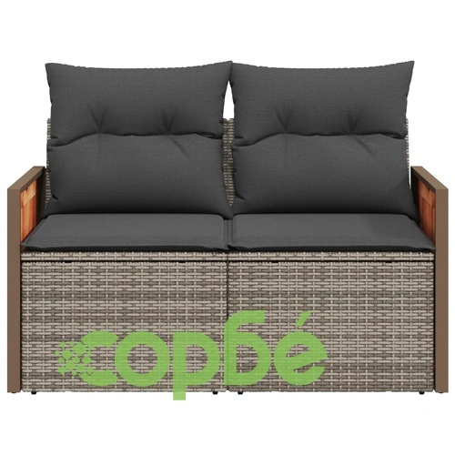 Градински диван с възглавници 2-местен сив полиратан ➤ топ цена ➤ sorbe.bg