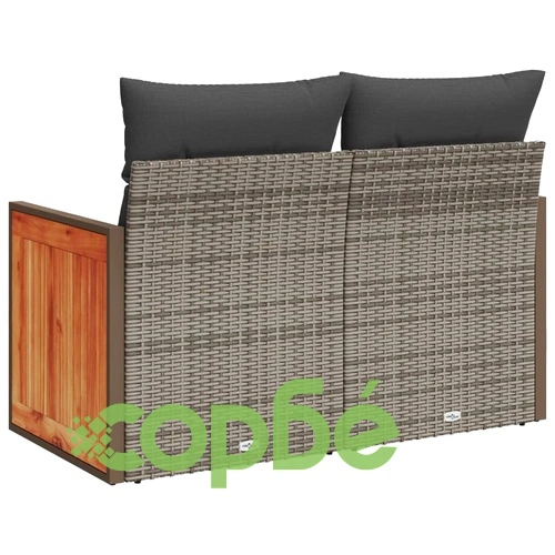 Градински диван с възглавници 2-местен сив полиратан ➤ топ цена ➤ sorbe.bg