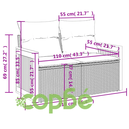 Градински диван с възглавници 2-местен сив полиратан ➤ топ цена ➤ sorbe.bg