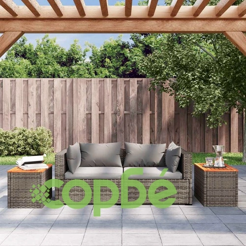 Градински масички 2 бр сиви 55x34x37 см полиратан дърво масив ➤ топ цена ➤ sorbe.bg