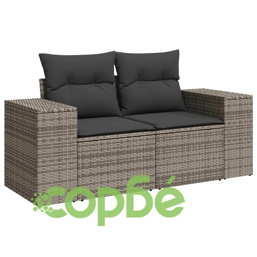 Градински диван с възглавници 2-местен сив полиратан ➤ топ цена ➤ sorbe.bg