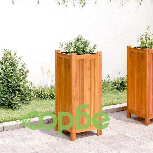 Градинска кашпа с вложка 31x31x75 см масивна акация ➤ топ цена ➤ sorbe.bg