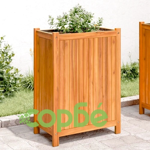 Градинска кашпа с вложка 31x31x75 см масивна акация ➤ топ цена ➤ sorbe.bg