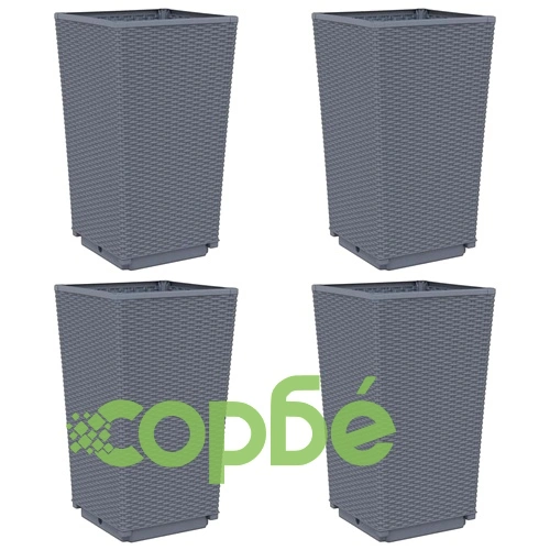 Градински кашпи, 4 бр, синьо сив, 32,5x32,5x57 см, PP ➤ топ цена ➤ sorbe.bg