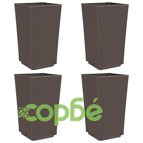 Градински кашпи, 4 бр, кафяви, 32,5x32,5x57 см, PP ➤ топ цена ➤ sorbe.bg