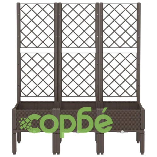 Градински сандък с пергола, кафяв, 120x40x142 см, PP ➤ топ цена ➤ sorbe.bg