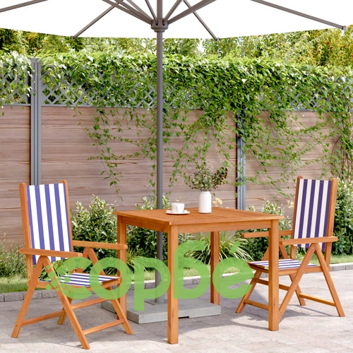 Градински столове, 2 бр, синьо-бял, акация масив и плат ➤ топ цена ➤ sorbe.bg
