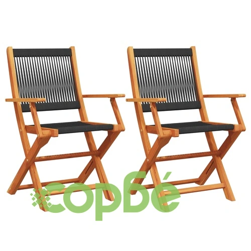 Градински столове, 2 бр, черно, акация масив и полипропилен ➤ топ цена ➤ sorbe.bg