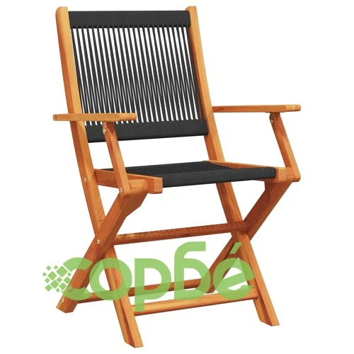 Градински столове, 2 бр, черно, акация масив и полипропилен ➤ топ цена ➤ sorbe.bg