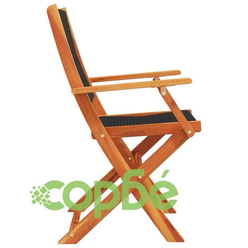 Градински столове, 2 бр, черно, акация масив и полипропилен ➤ топ цена ➤ sorbe.bg