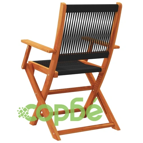 Градински столове, 2 бр, черно, акация масив и полипропилен ➤ топ цена ➤ sorbe.bg