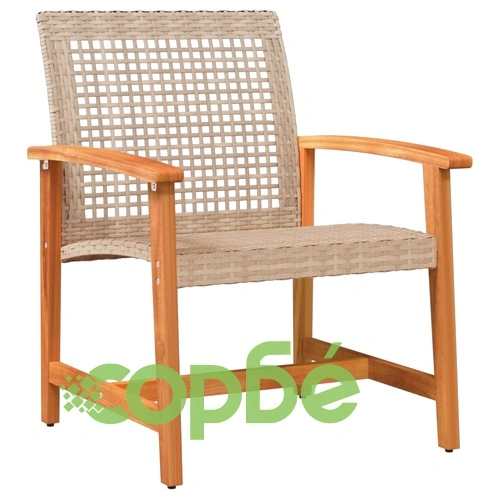 Градински столове, 2 бр, бежови, полиратан и акациево дърво ➤ топ цена ➤ sorbe.bg