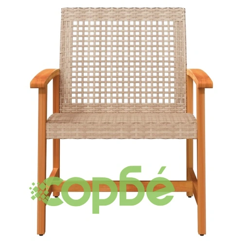 Градински столове, 2 бр, бежови, полиратан и акациево дърво ➤ топ цена ➤ sorbe.bg