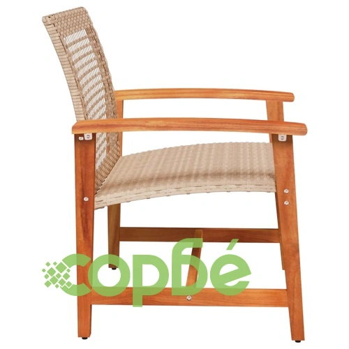 Градински столове, 2 бр, бежови, полиратан и акациево дърво ➤ топ цена ➤ sorbe.bg
