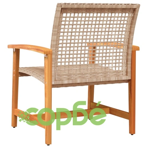 Градински столове, 2 бр, бежови, полиратан и акациево дърво ➤ топ цена ➤ sorbe.bg