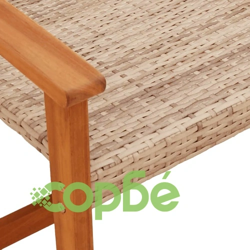 Градински столове, 2 бр, бежови, полиратан и акациево дърво ➤ топ цена ➤ sorbe.bg