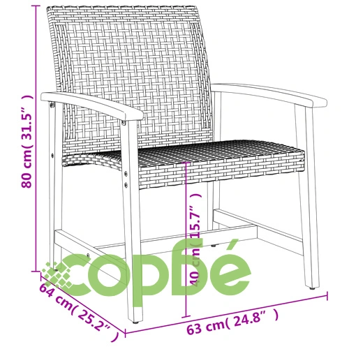 Градински столове, 2 бр, бежови, полиратан и акациево дърво ➤ топ цена ➤ sorbe.bg