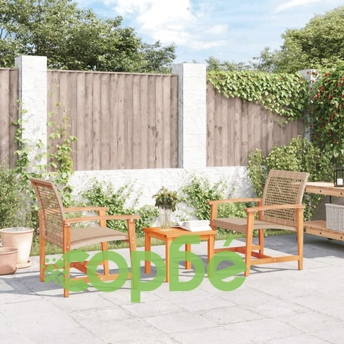 Градински столове, 2 бр, бежови, полиратан и акациево дърво ➤ топ цена ➤ sorbe.bg