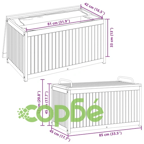 Външна кутия за възглавници 85x45x45/53 см акация масив стомана ➤ топ цена ➤ sorbe.bg