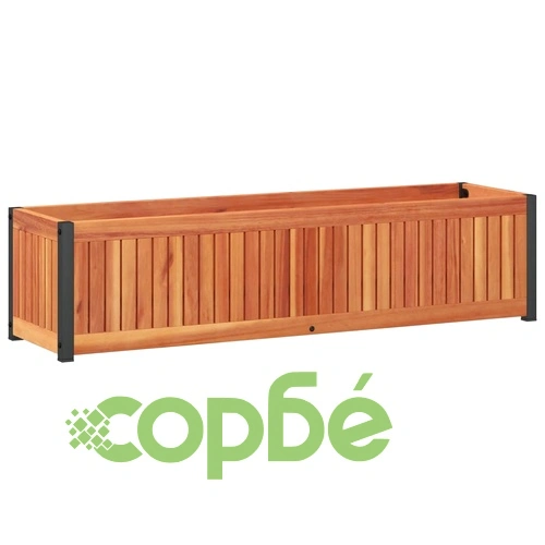 Градинска кашпа 110x30x27,5 см масивна акация и стомана ➤ топ цена ➤ sorbe.bg