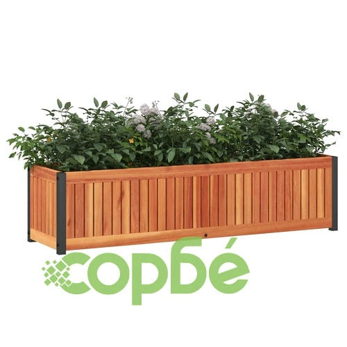 Градинска кашпа 110x30x27,5 см масивна акация и стомана ➤ топ цена ➤ sorbe.bg