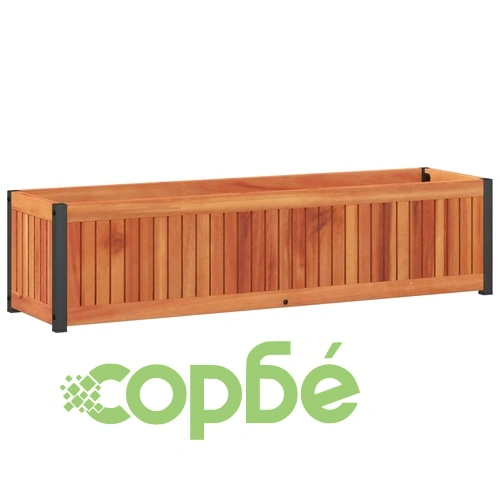 Градинска кашпа 110x30x27,5 см масивна акация и стомана ➤ топ цена ➤ sorbe.bg