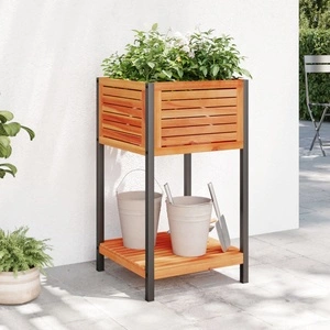 Градинска кашпа с рафт 45x45x80 см масивна акация и стомана