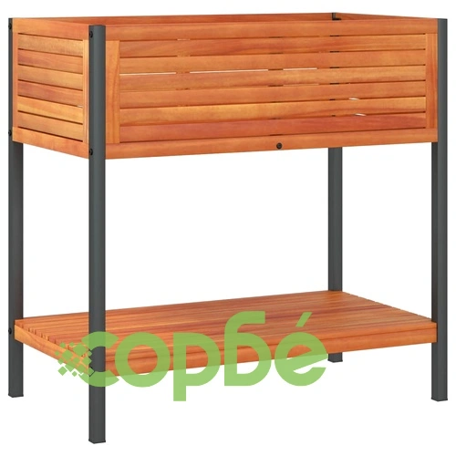 Градинска кашпа с рафт 80x45x80 см масивна акация и стомана ➤ топ цена ➤ sorbe.bg